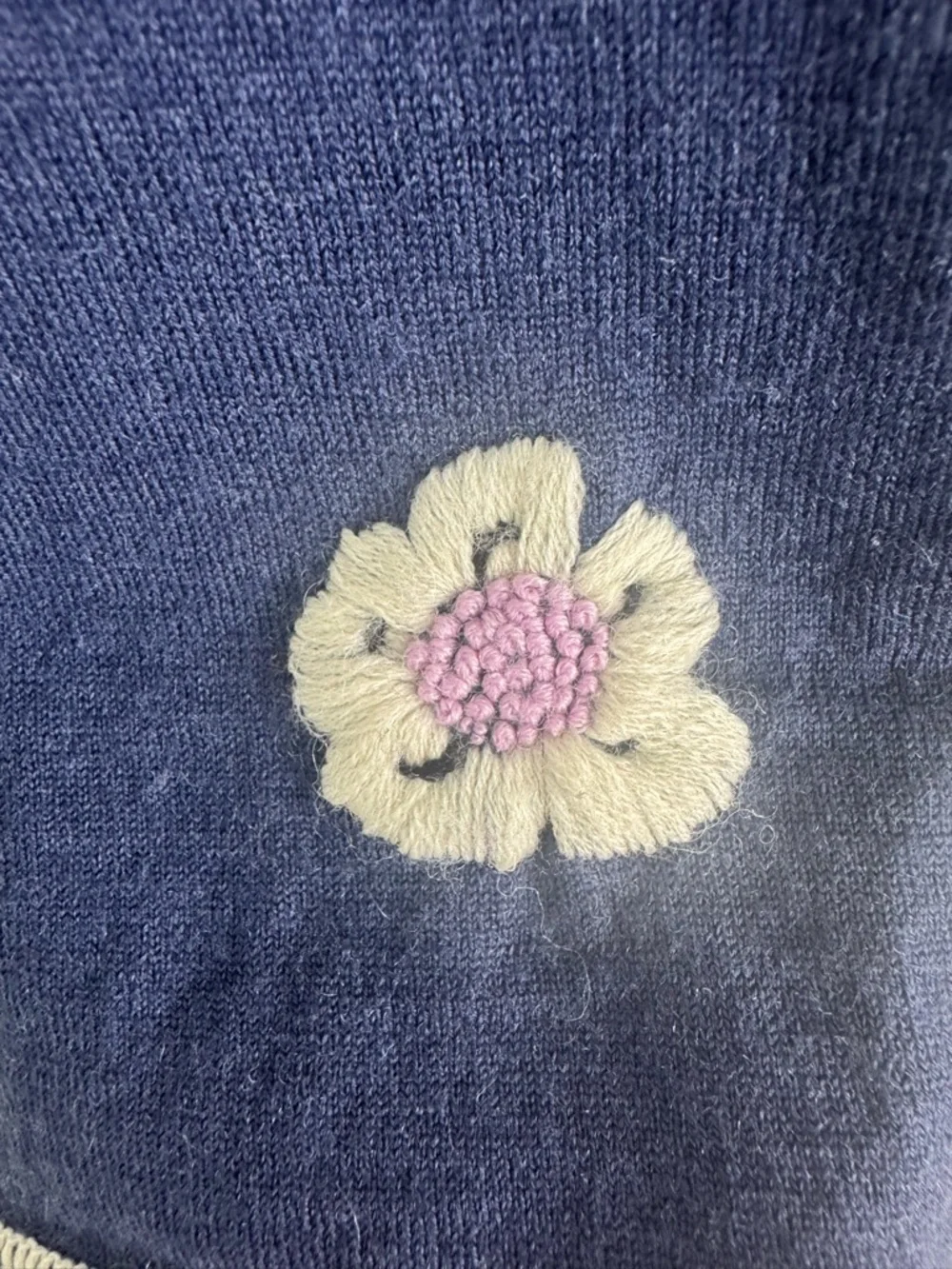 Meister Merino Wool Navy Blue White Trim Vintage Sweater Size Small